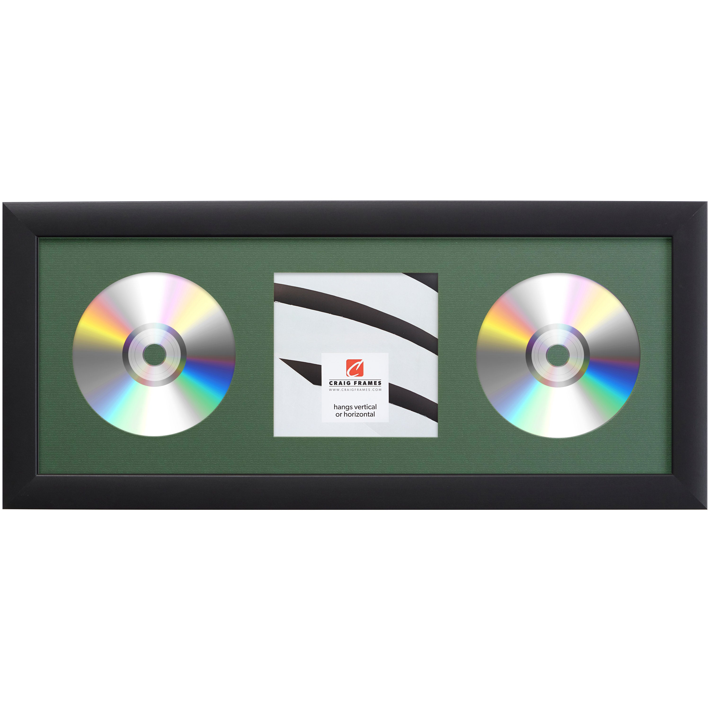 Contemporary Black Double CD Display Frame – Hunter Green Mat