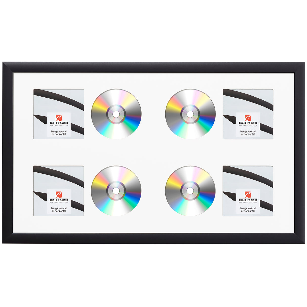 Contemporary Black Four CD Display Frame – Smooth White Mat