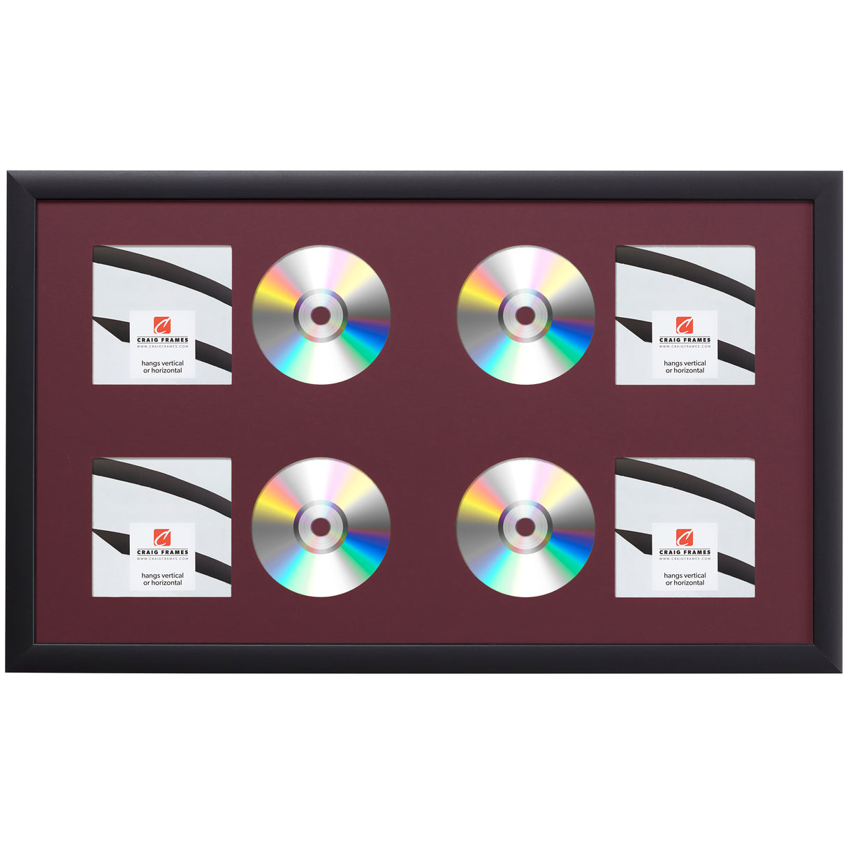 Contemporary Black Four CD Display Frame – Maroon Mat