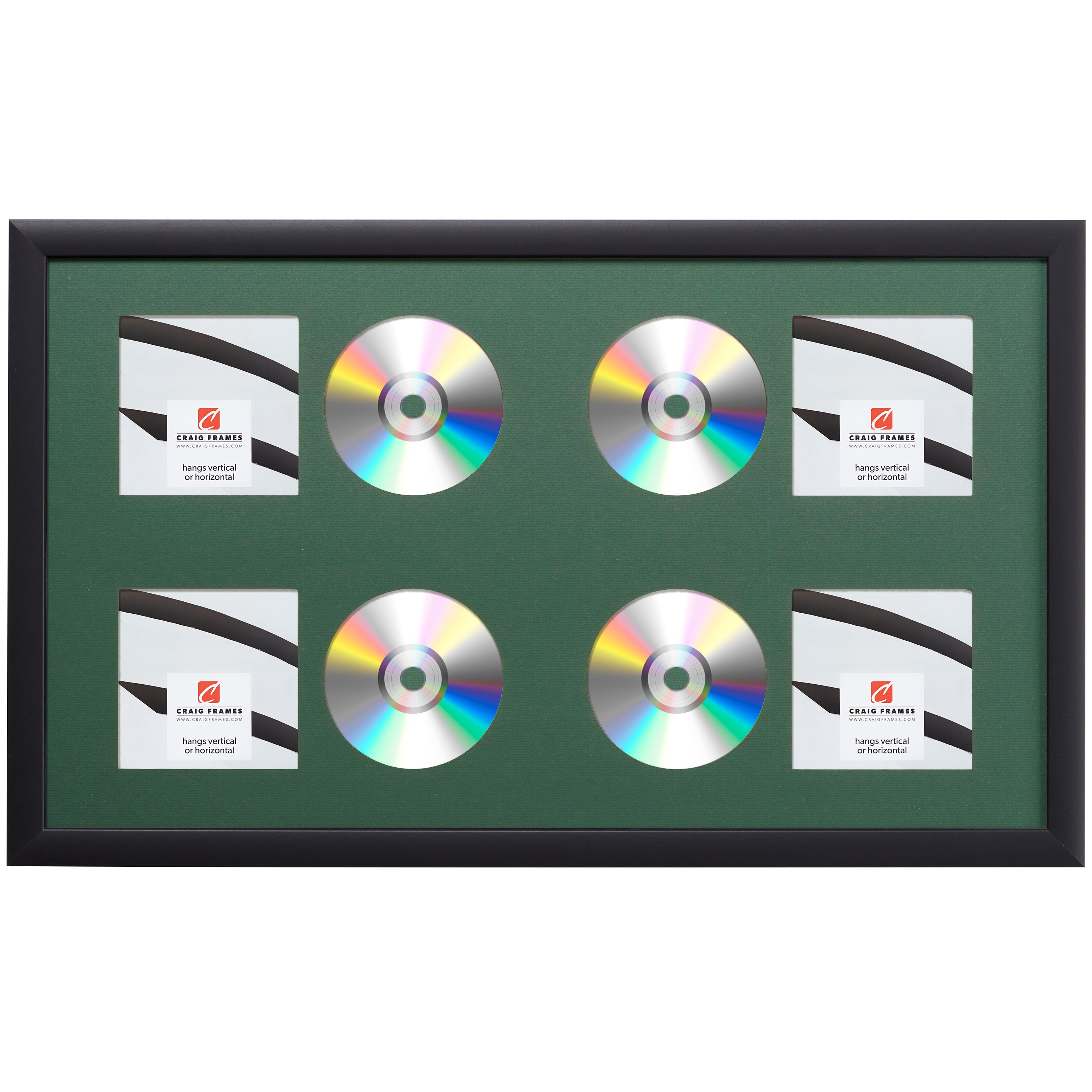 Contemporary Black Four CD Display Frame – Hunter Green Mat