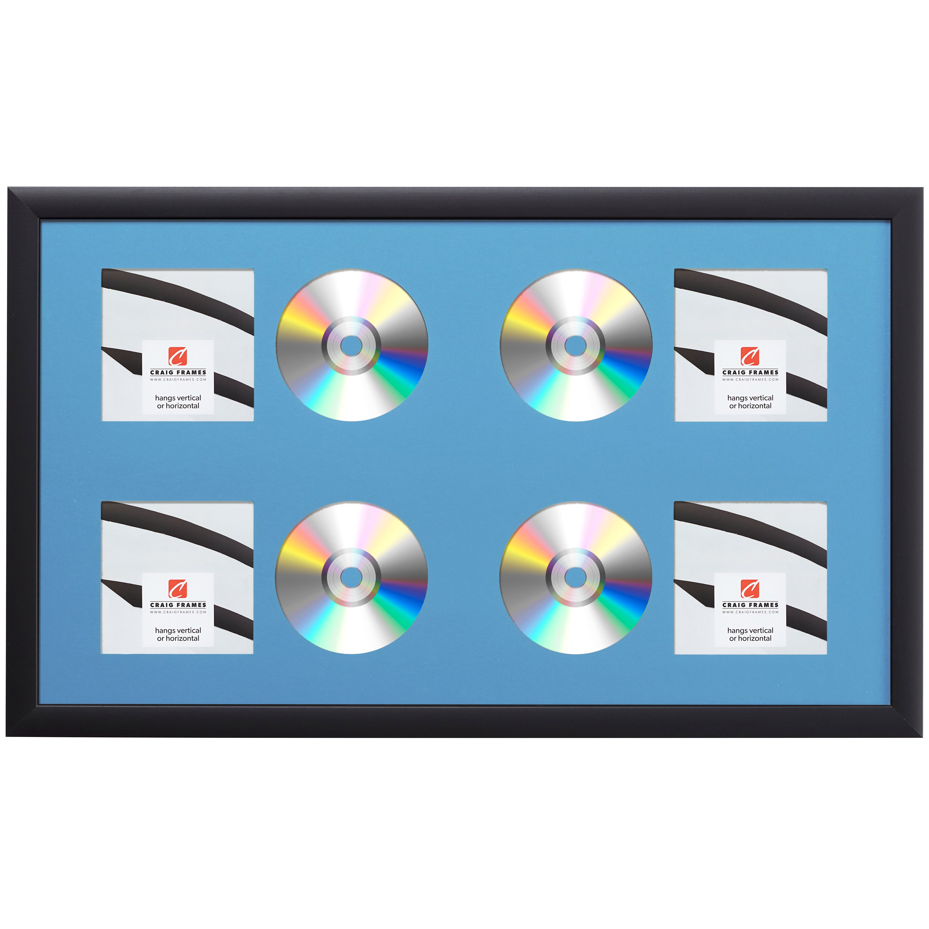 Contemporary Black Four CD Display Frame – Bay Blue Mat