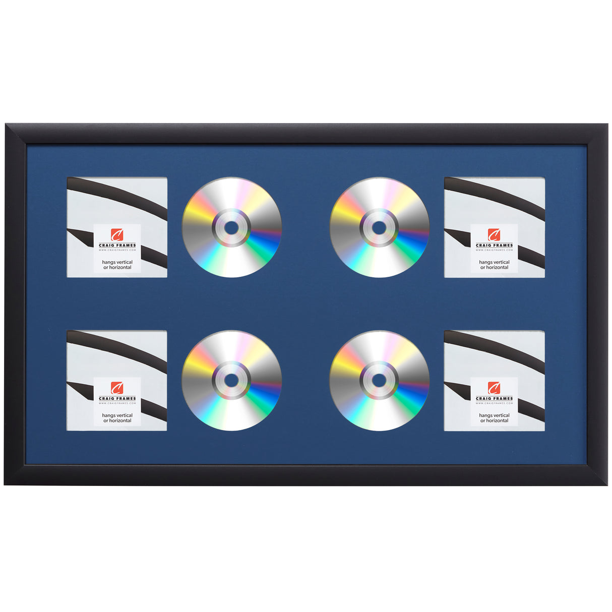 Contemporary Black Four CD Display Frame – Bottle Blue Mat