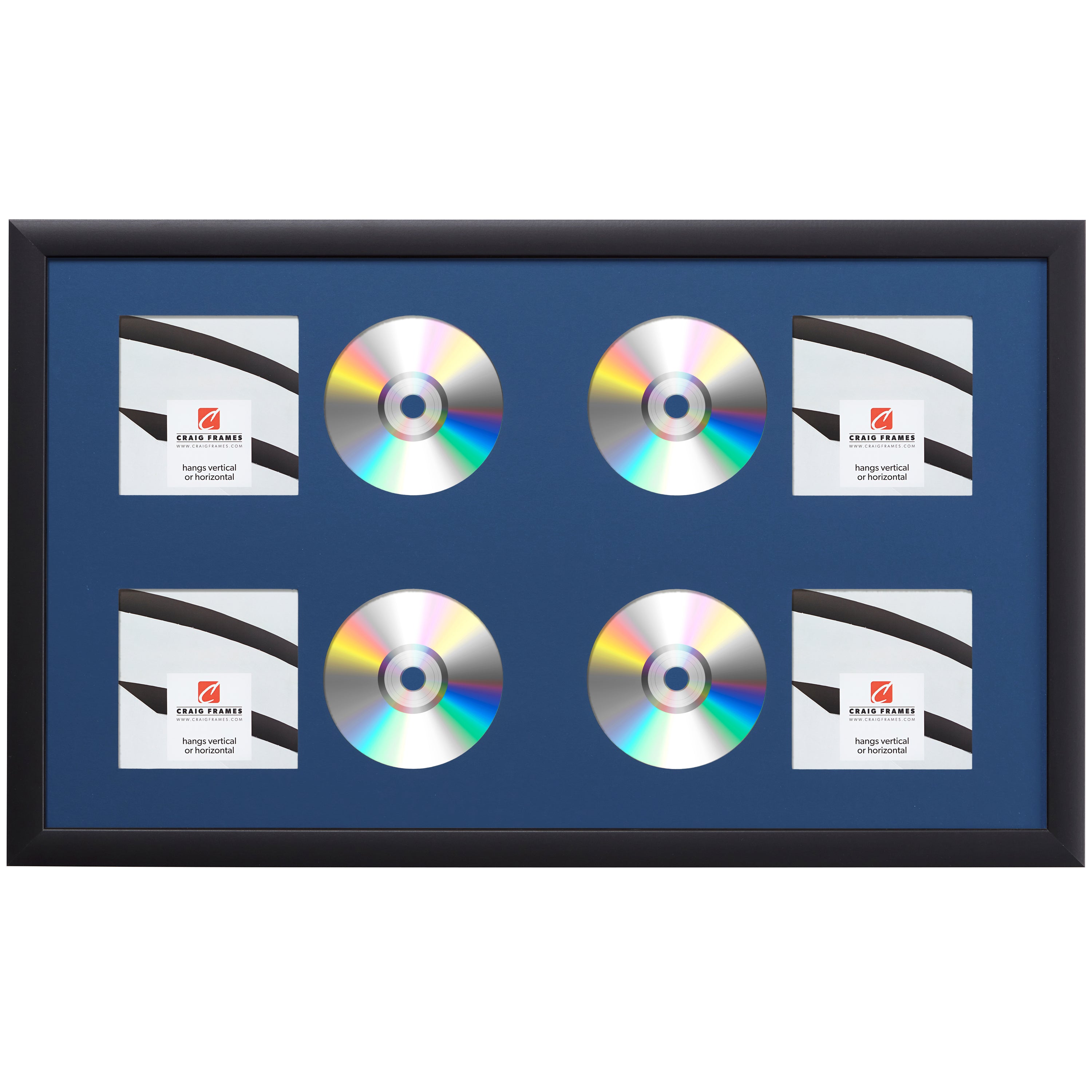 Contemporary Black Four CD Display Frame – Bottle Blue Mat