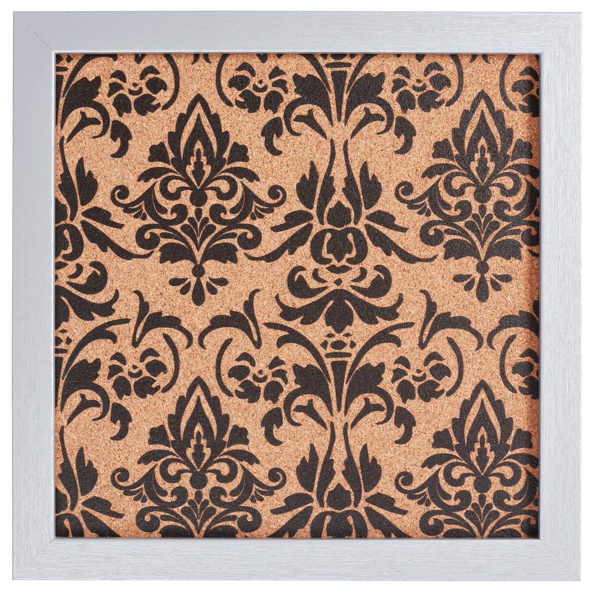Decorative Fleur de Lis Cork Bulletin – Essentials Brushed Silver