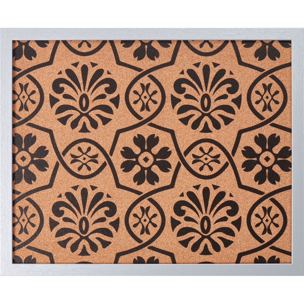 Decorative Floral Cork Bulletin – Essentials Brushed Silver