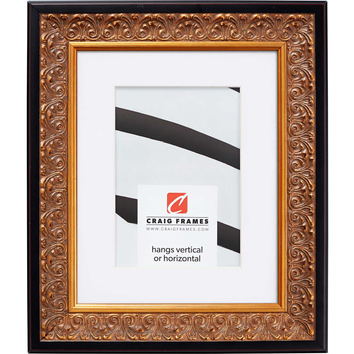 Furio 1.75", Distressed Gold and Black Matted Picture Frame