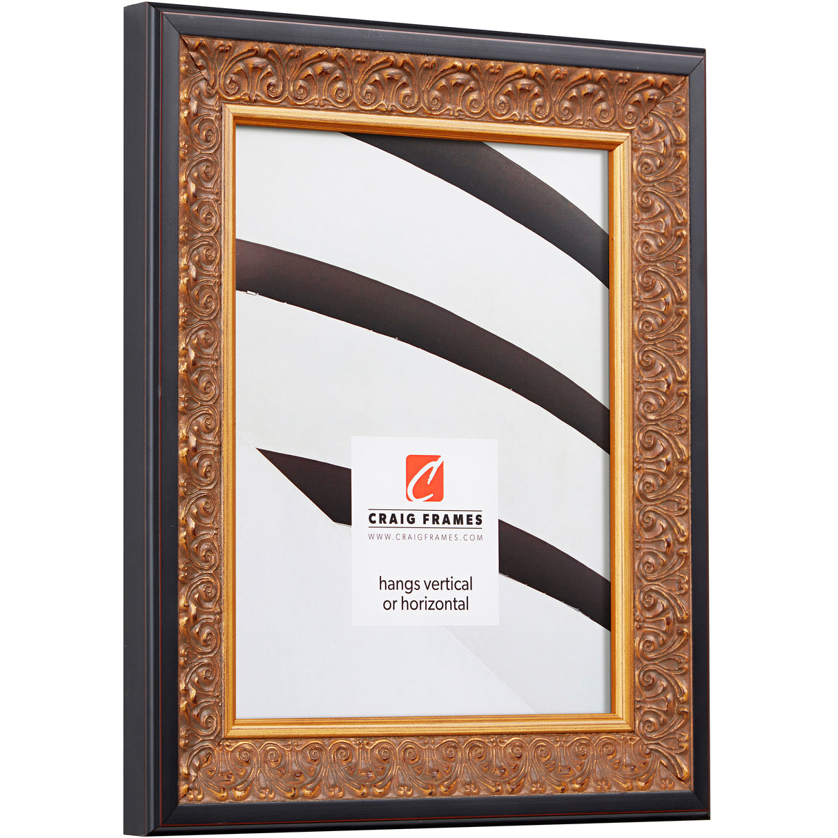 Furio 1.75", Distressed Gold and Black Matted Picture Frame