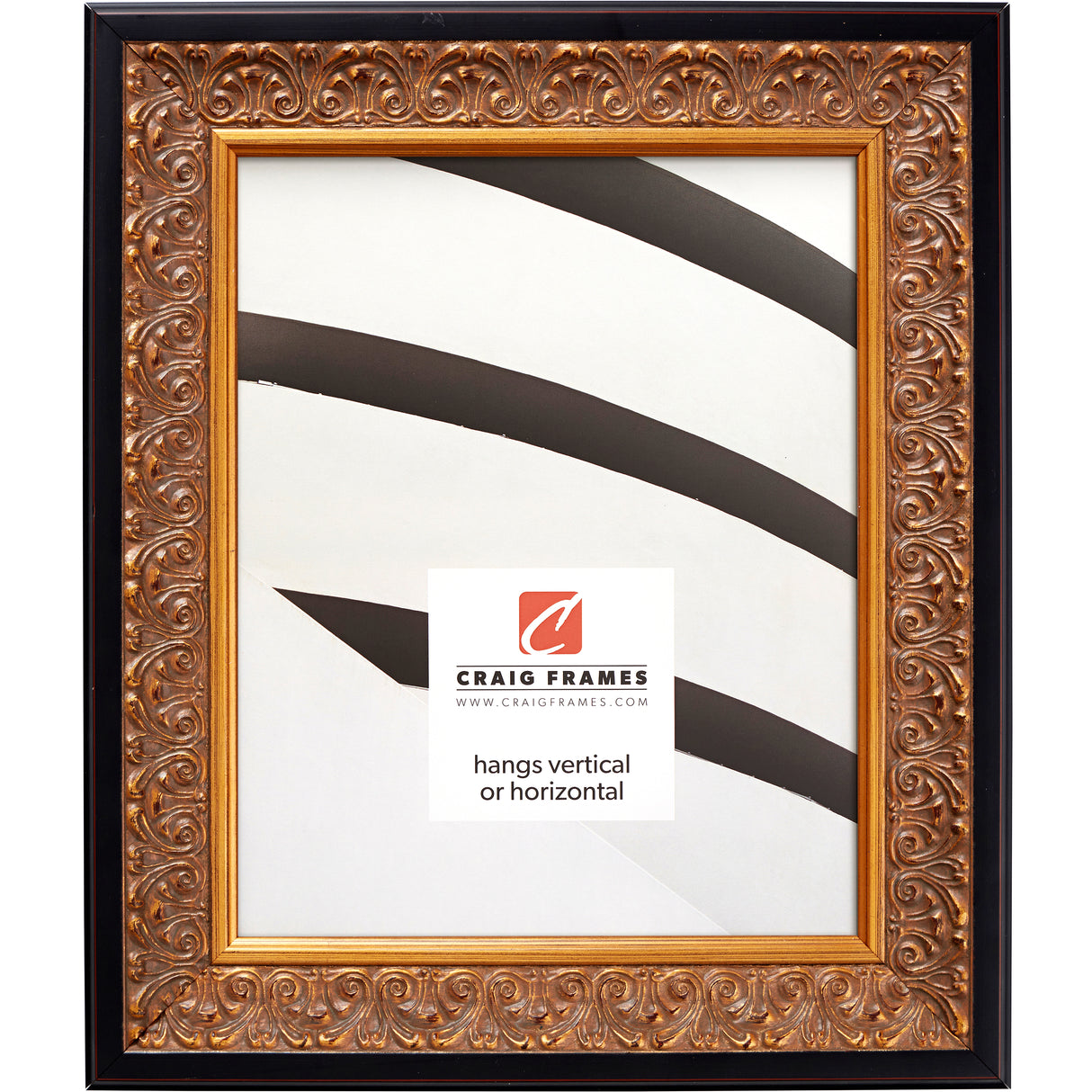 Furio 1.75", Distressed Gold and Black Picture Frame