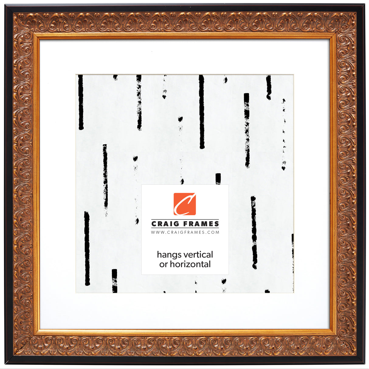 Furio 1.75", Distressed Gold and Black Matted Picture Frame