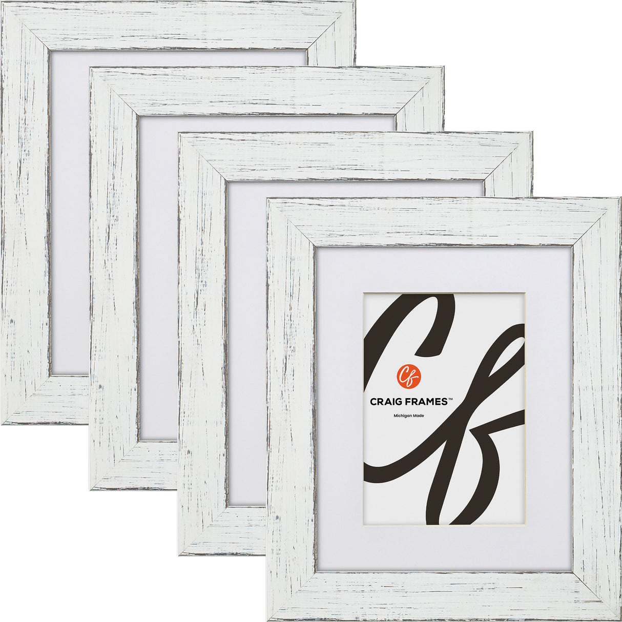 Jasper 1.5", Country Marshmallow White Matted Picture Frame - 4 Piece Set